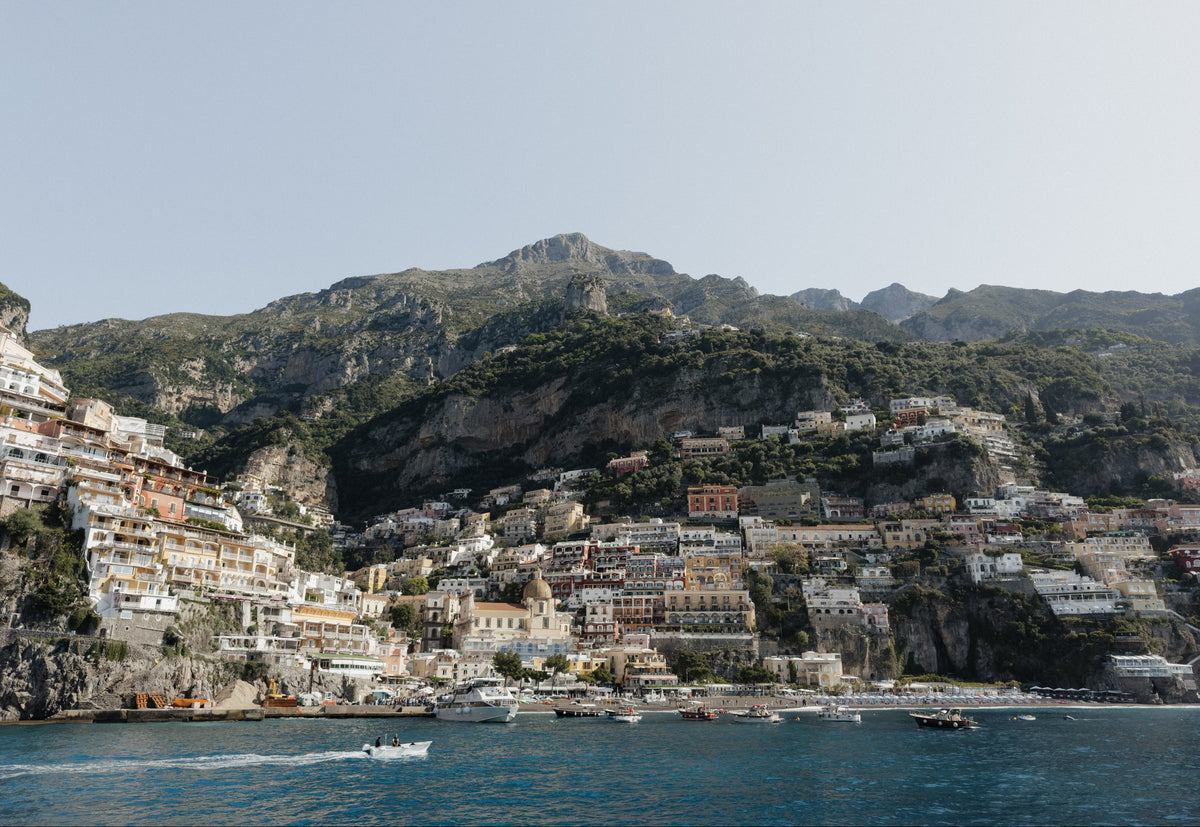 The colorful cliffside village of Positano on Italy's Amalfi Coast above the Mediterranean Sea