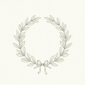 Fine olive-green laurel wreath with a ribbon bow on a warm ivory background.