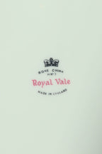Close-up of the Royal Vale Bone China Made in England backstamp with black crown and pink Royal Vale script